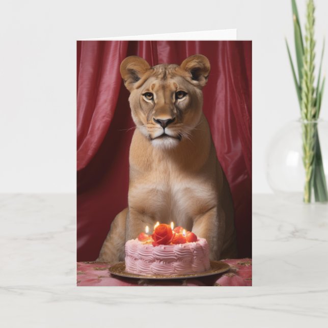Agradecimento Lioness com Cartão de Bolo de Aniversário (Frente)