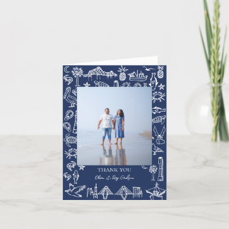 Agradecimento Marinho de Toile Charleston Azul Obrigado Cartão c