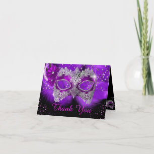 Agradecimento Máscara de Renda Brilho Roxo Mascarada Cartão de A