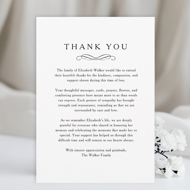 Agradecimento Obrigado - Cartão Branco de Funeral Memorial (Thank you - Memorial Funeral White Card)