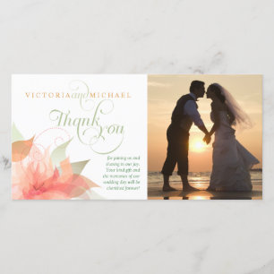Agradecimento Obrigado Cartão com fotos De Casamento - Laranja G
