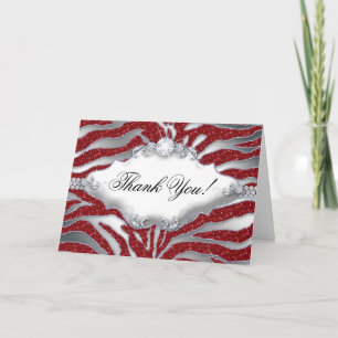 Agradecimento Obrigado Cartão de Natal Zebra Sparkle Red Silver