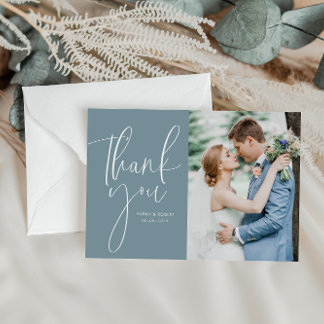 Agradecimento obrigado de casamento branco você cartão com fotos