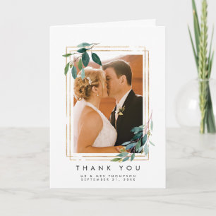Agradecimento obrigado de casamento floral verde você cartão com