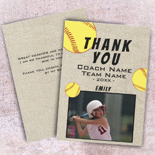 Agradecimento Obrigado Treinador Cartão de Foto de Softball Rúst