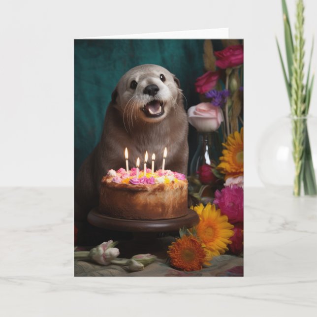 Agradecimento Otter com Bolo de Aniversário - Cartão (Frente)