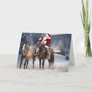 Agradecimento Pai Natal com Cartão de Natal Western a Cavalo