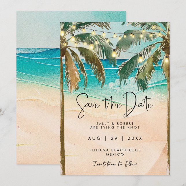 Agradecimento palmeiras de praia luzes salvam cartão (Frente/Verso)