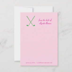 Agradecimento Papelaria de Golfe Rosa e Verde Preppy Cartão de N