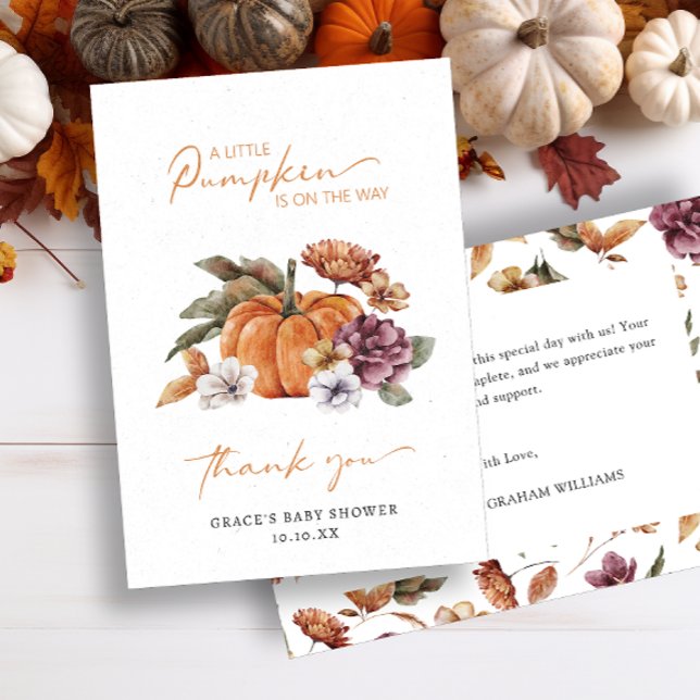 Agradecimento para Chás de Bebê de Abóbora (A Little Pumpkin Baby Shower Thank You Card)