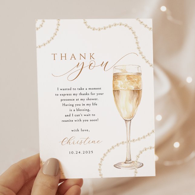 Agradecimento Pérolas & Prosecco Dourado Obrigado Cartão de Chá  (Criador carregado)