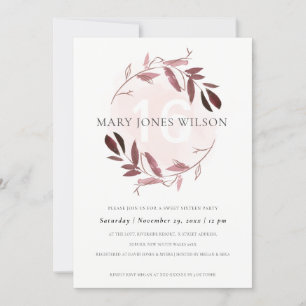 AGRADECIMENTO PINK PULPLE FOLIAGE WREATH SWEET 16 CARTÃO DE ANIV