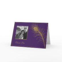 Pluma de Pavão em Ouro e Plum Cartão de Agradecime