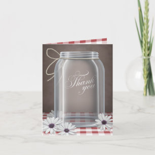 Agradecimento Pote de Pedra Country Daisy Xadrez Vermelho Cartão