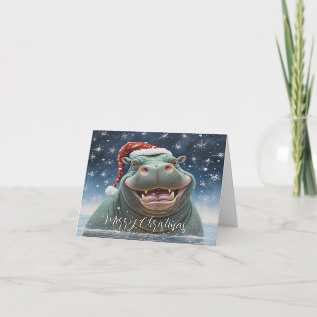 Agradecimento Rindo do cartão de Natal Hippo (Frente)