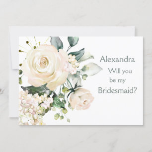 Agradecimento Roseiras brancas, hidrangea Cartão de Bridesmaid P