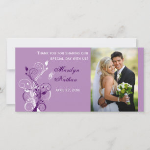 Agradecimento Roxo, Lilac, Cartão com fotos de Casamento Floral