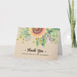 Agradecimento Rustic Sunflower Obrigado Cartão De Casamento