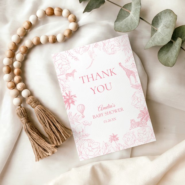 Agradecimento Safari da Selva Rosa Baby Shower (Criador carregado)