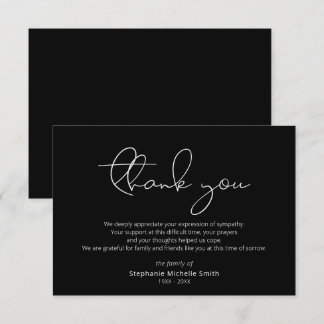 Agradecimento Simpatia moderna de script Obrigado Cartão Funeral