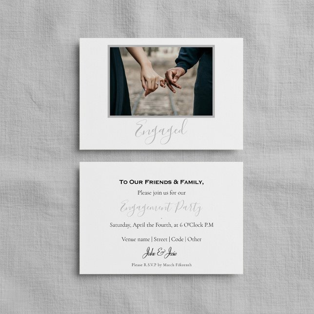 Agradecimento Sua própria foto, cartão de festas de lançamento (Your own photo, engaged announcement party card.)