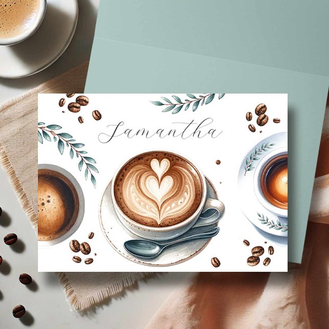 Agradecimento Tema de Chá de Noiva de Café Cartão (bridal shower card features coffee theme and personalized with the bride to be's name.)
