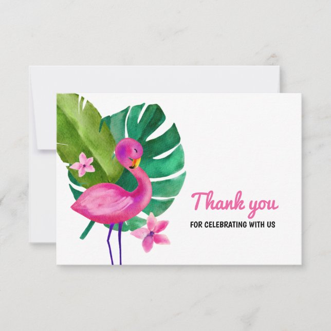 Agradecimento Tropical de Flamingo Rosa Aquarela (Frente)