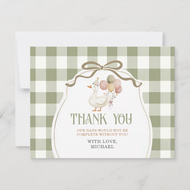Agradecimento Um cartão de aniversário bobo de ganso com gingham (Frente)