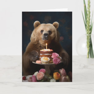 Agradecimento Urso Grizzy com Cartão de Bolo de Aniversário