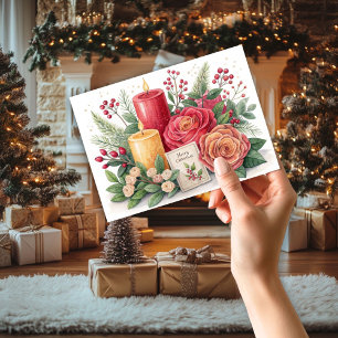 Agradecimento Velas e cartão de Natal de Rosas