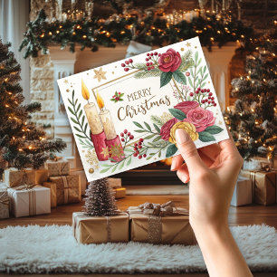 Agradecimento Velas e Flores Cartão de Natal
