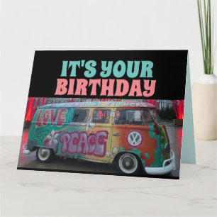 AGRADECIMENTO VINTAGE HIPPIE VAN FUNNY GANHANDO CARTÃO DE ANIVER