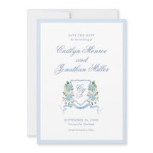 Água Azul Desbotada Floral Casamento Salve a Data