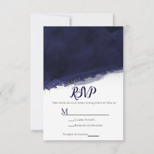 Água Azul Marinho Dourado Moderno Chic RSVP de Cas