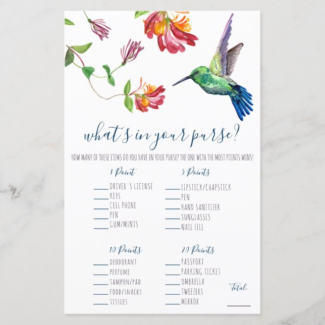 Água-doce O que há na sua bolsa? Jogo (Frente)