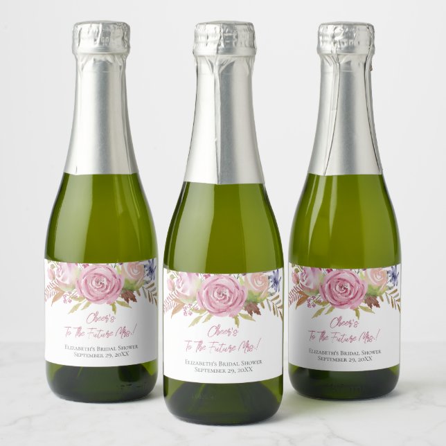 Água floral rosa Botânica Aquarela Noiva min (Garrafas)