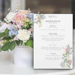 Água-forte Floral Aquarela Menu de Casamento Simpl