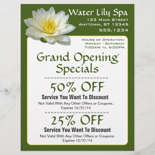 Água Lily Spa Coupon Flyer (Frente)