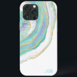 Água Pastel e Agato Púrpura com Monograma<br><div class="desc">Proteja o seu telefone celular com um belo na moda, com um padrão de pedra agata em aqua pastel feminino moderno, roxo, azul e ouro. Um modelo de texto é incluído para personalizar com seu monograma ou outro texto desejado. Você também pode excluir o monograma de amostra se desejar solicitar...</div>