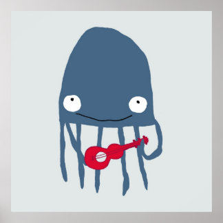 Água-viva com Poster de Ukelele ao Marinho