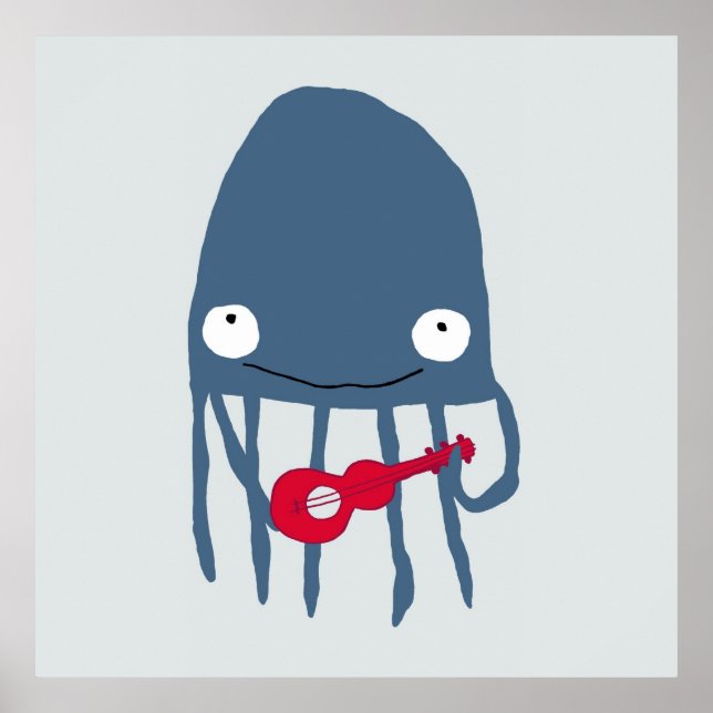 Água-viva com Poster de Ukelele ao Marinho (Frente)