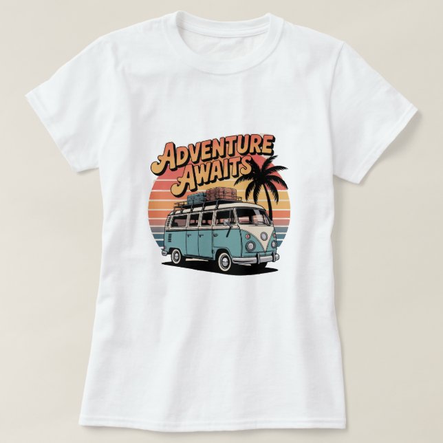 Aguardamos - Camiseta Retro Viagem Van (Frente do Design)