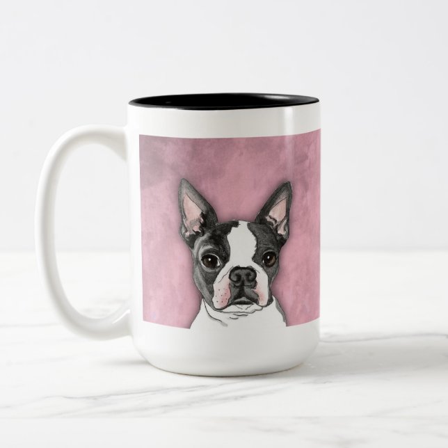 Aguarela bonito do cão da caneca de café de Boston (Esquerda)