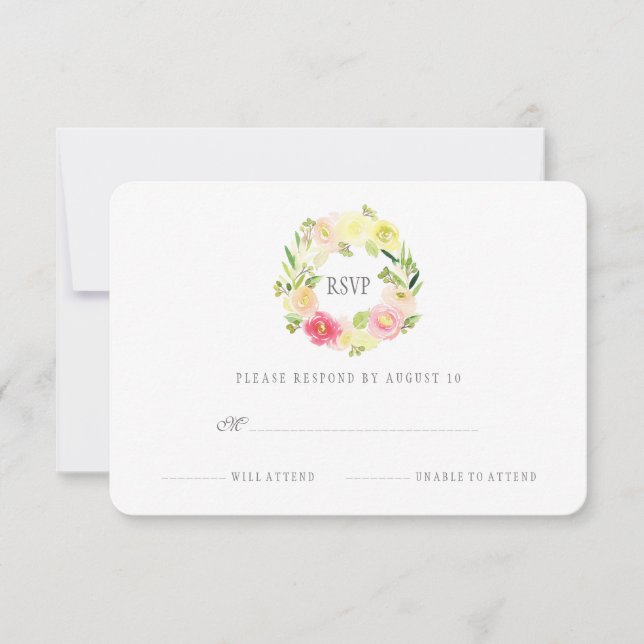 Aguarela cor-de-rosa & amarela | floral RSVP (Frente)