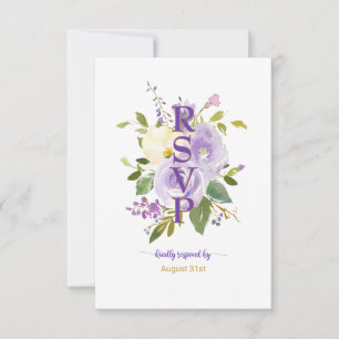 Aguarela Dourado roxa elegante RSVP Wedding floral
