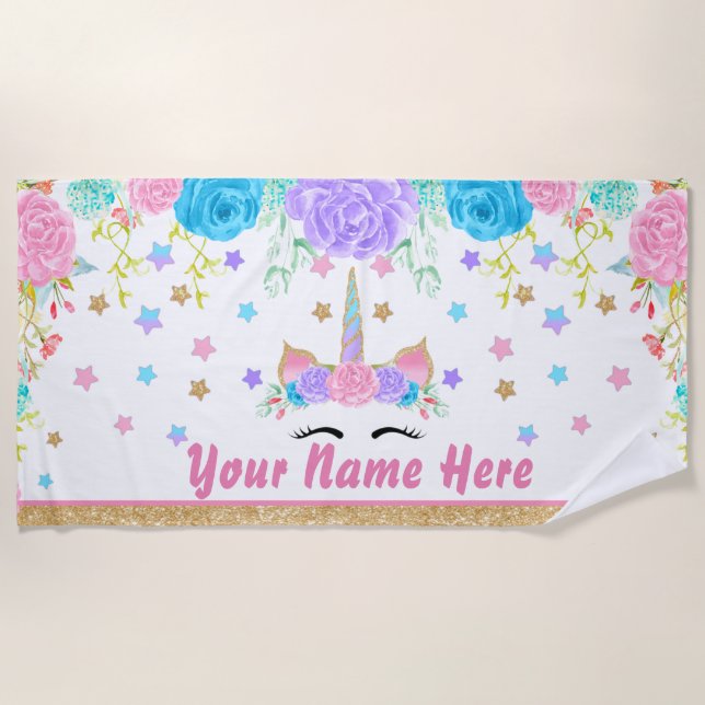 Aguarela floral personalizada de toalha de praia (Frente)