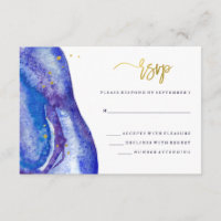 Aguarela Geode azul e falso RSVP Wedding Dourado
