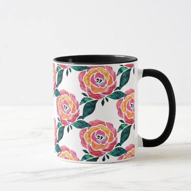 Aguarela moderna do vitral da caneca dos rosas (Direita)