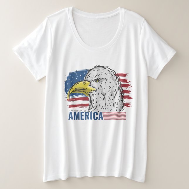 Águia Americana com Bandeira T-Shirt (Frente do Design)