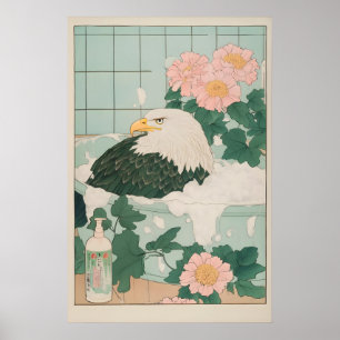 Águia Americana em Impressão de Banheira Ukiyo-e J